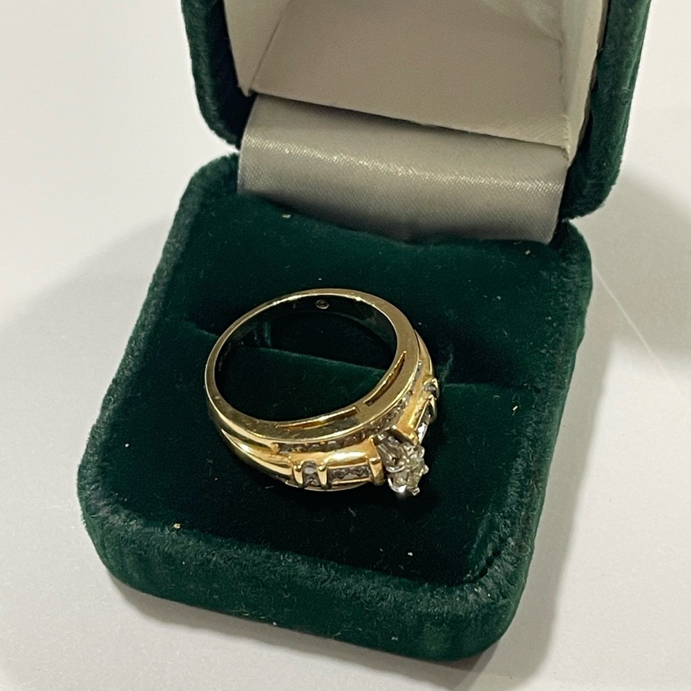 14K gold genuine engagement wedding band combo ring.